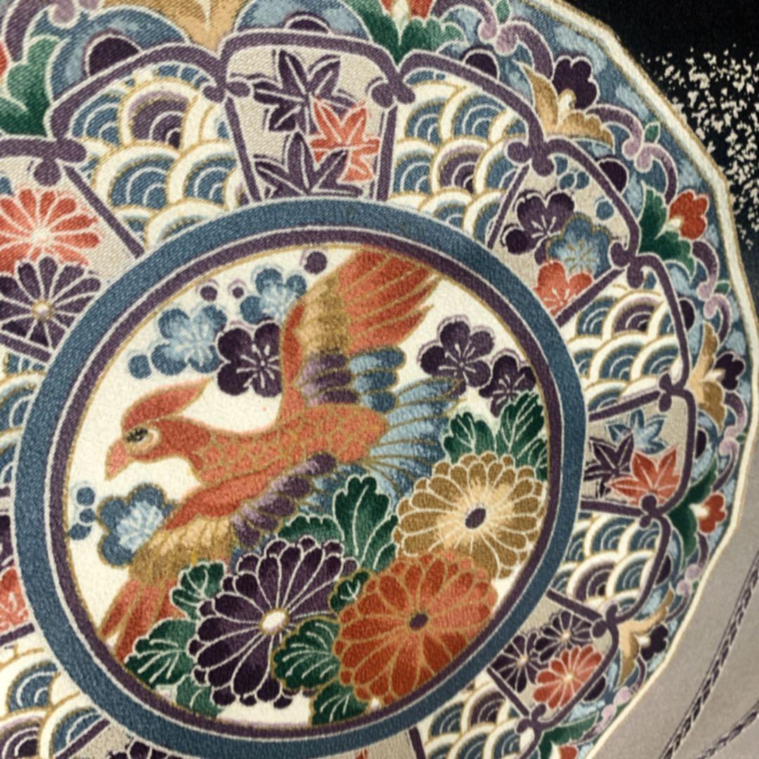 美品　正絹 黒留袖　4点フルセット 鳳凰　袋帯　結婚式　比翼仕立て　五つ紋