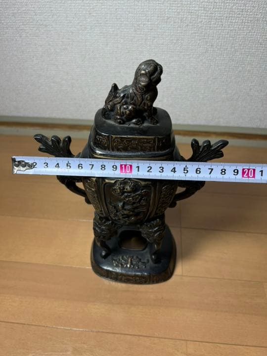 476 銅製　高足獅子香炉　時代物