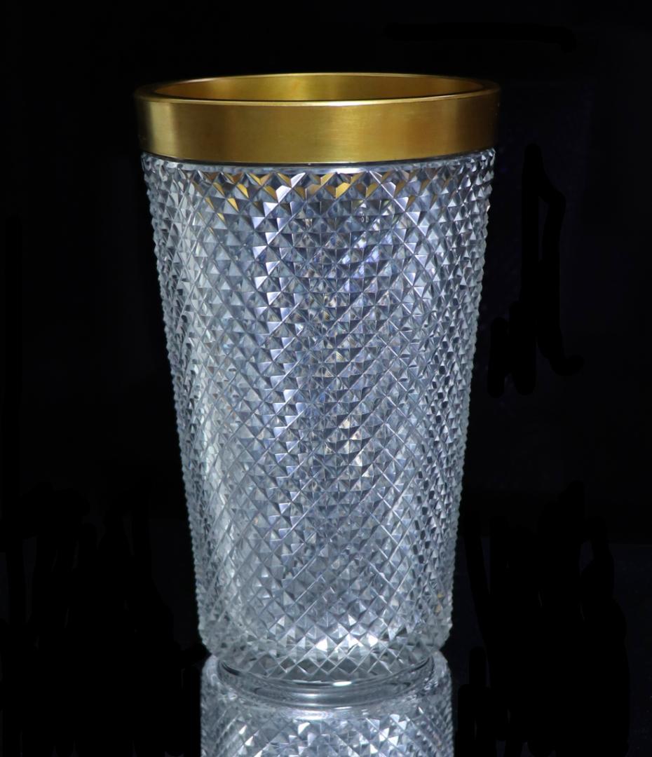 オールド・バカラ 1880年頃 切子装飾金縁大型壺21cm花瓶ギヤマンディアマン