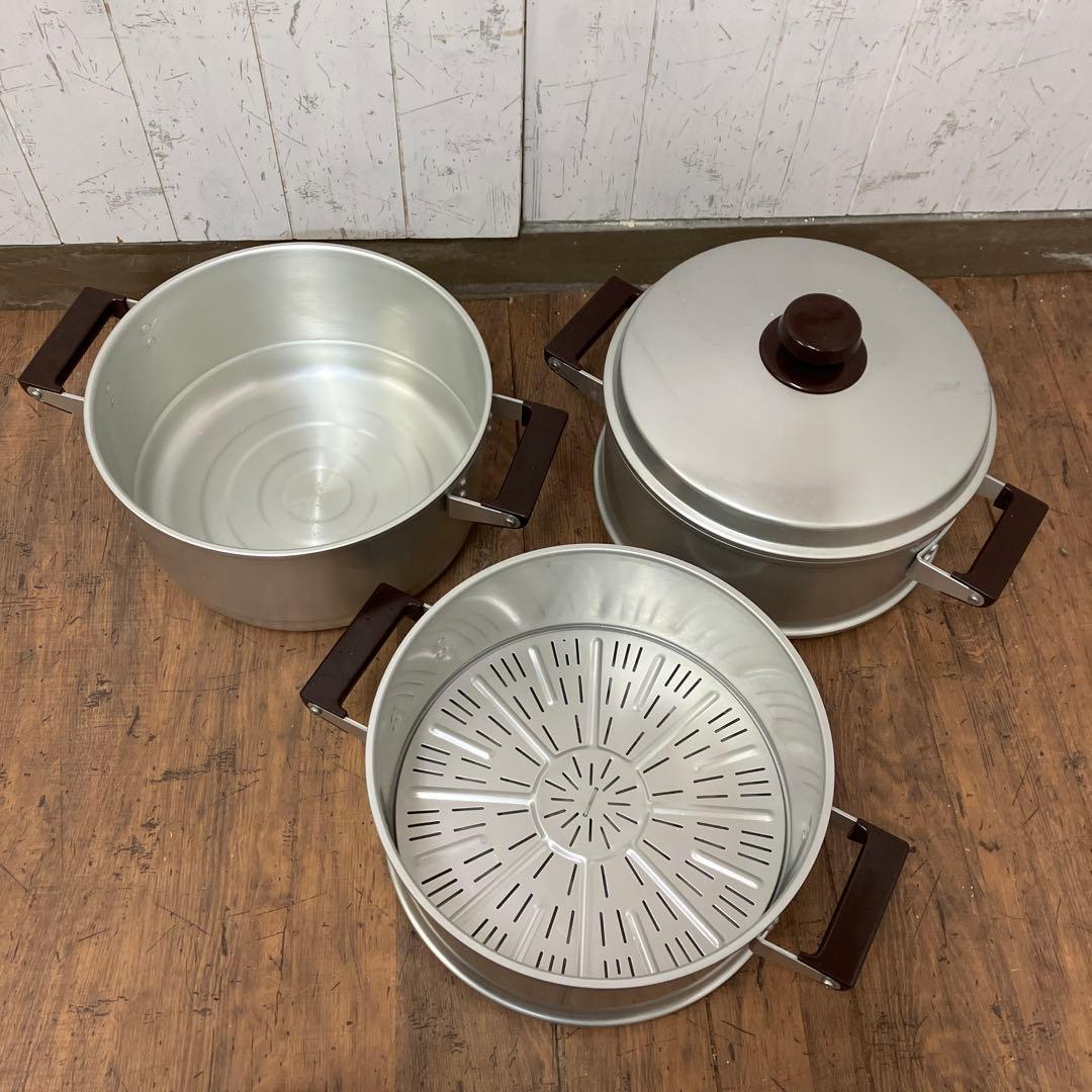 E-2 昭和レトロ ホクセイ ながらセイロ 3段式 アルミ製 蒸し器 両手鍋