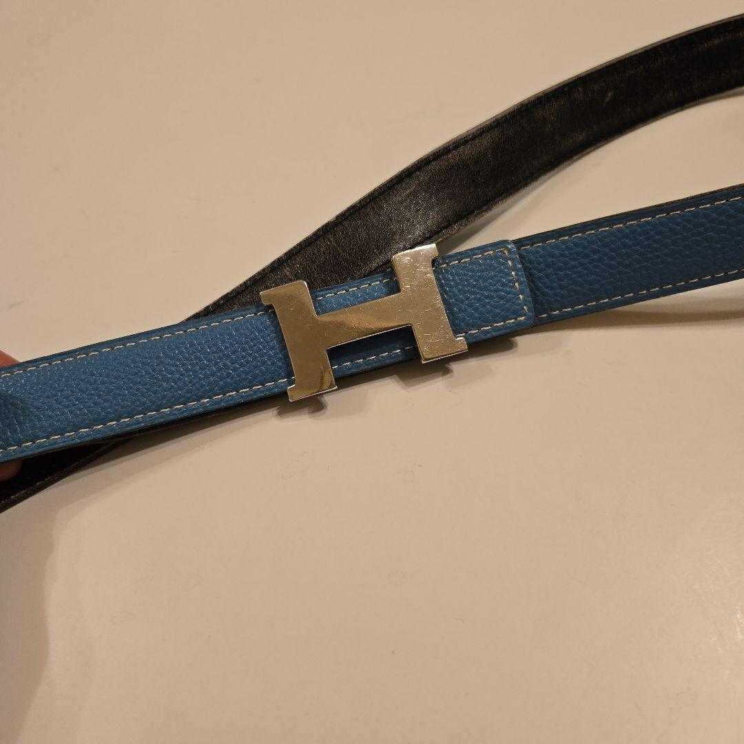 HERMES　青レザー H型バックル ベルト