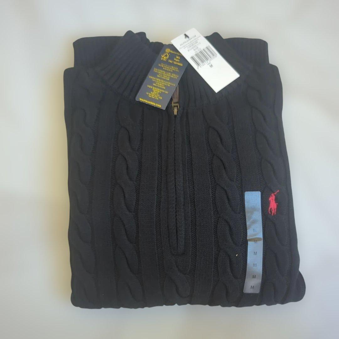 【新品】ポロラルフローレン ハーフジップ ケーブルニット ブラック M