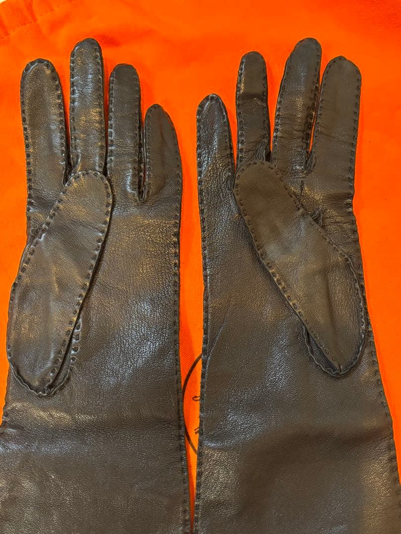 未使用美品エルメスラムスキンレザー ロンググローブ ブラック