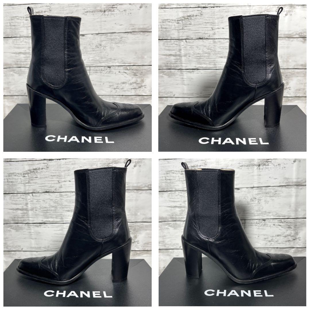 箱付きCHANELシャネル サイドゴアショートブーツ36ココマーク黒ブラック23