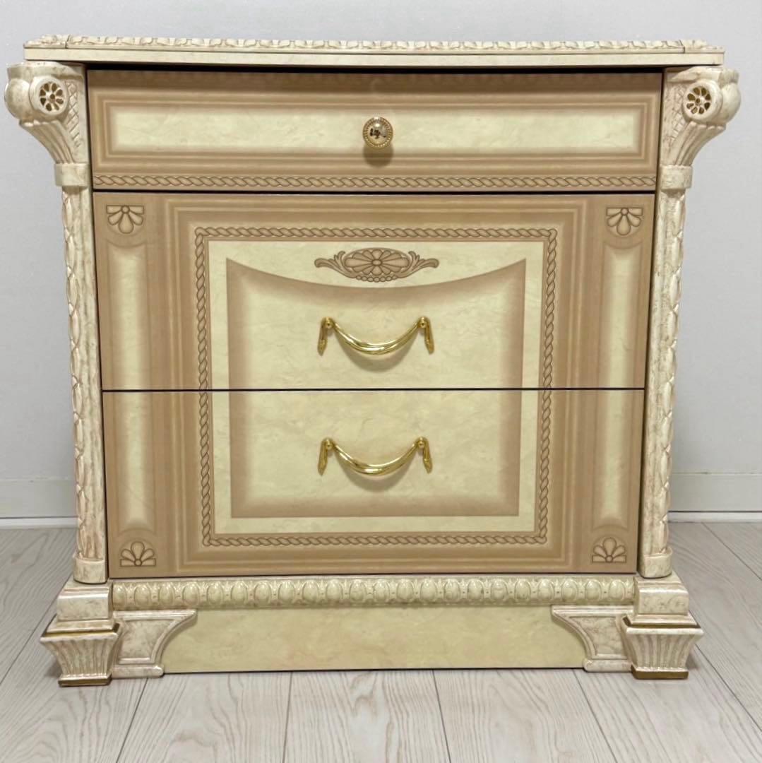ロココ調 アンティーク サイドチェスト 3段 アイボリー