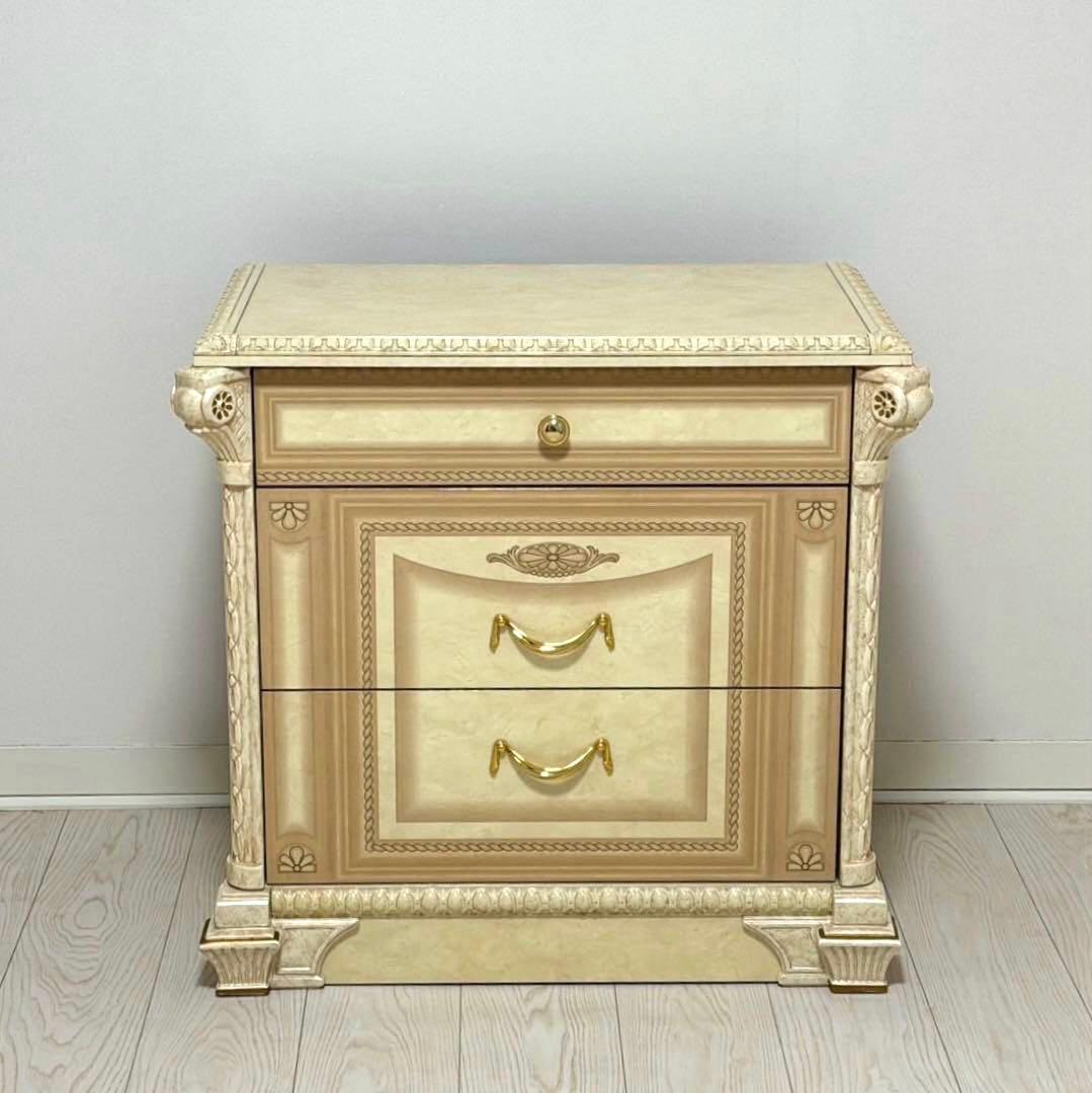 ロココ調 アンティーク サイドチェスト 3段 アイボリー