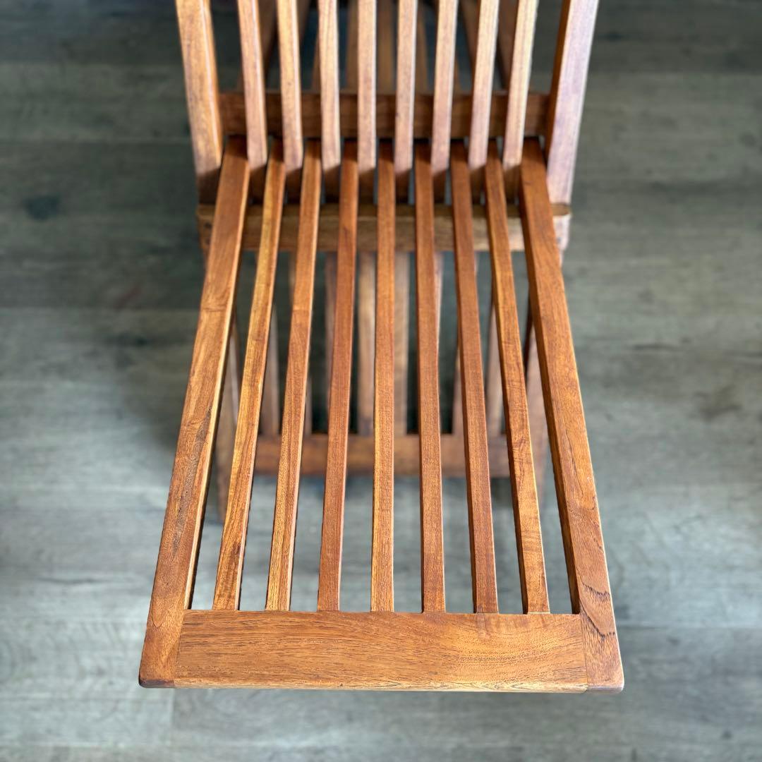 チーク無垢材　フォールディング　スライドチェア　ガーデンチェア