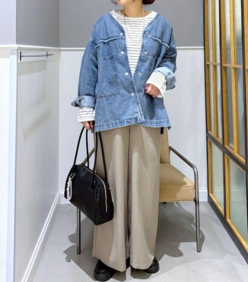 新品LEPSIMノーカラーデニムシャツ