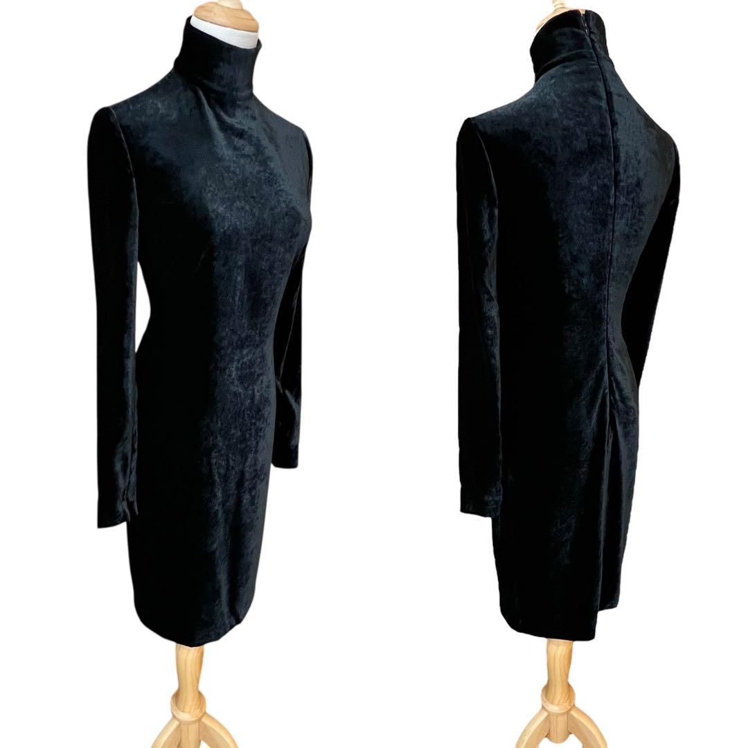 【ラルフローレンパープルレーベル】ハイネックベロアワンピース☆シルク混☆黒☆S