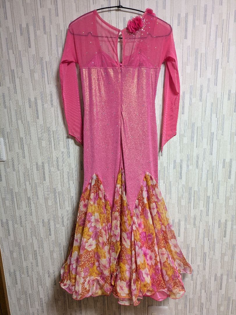 『クリエイトサン 社交ダンス用ピンクドレス フラワー装飾付き』