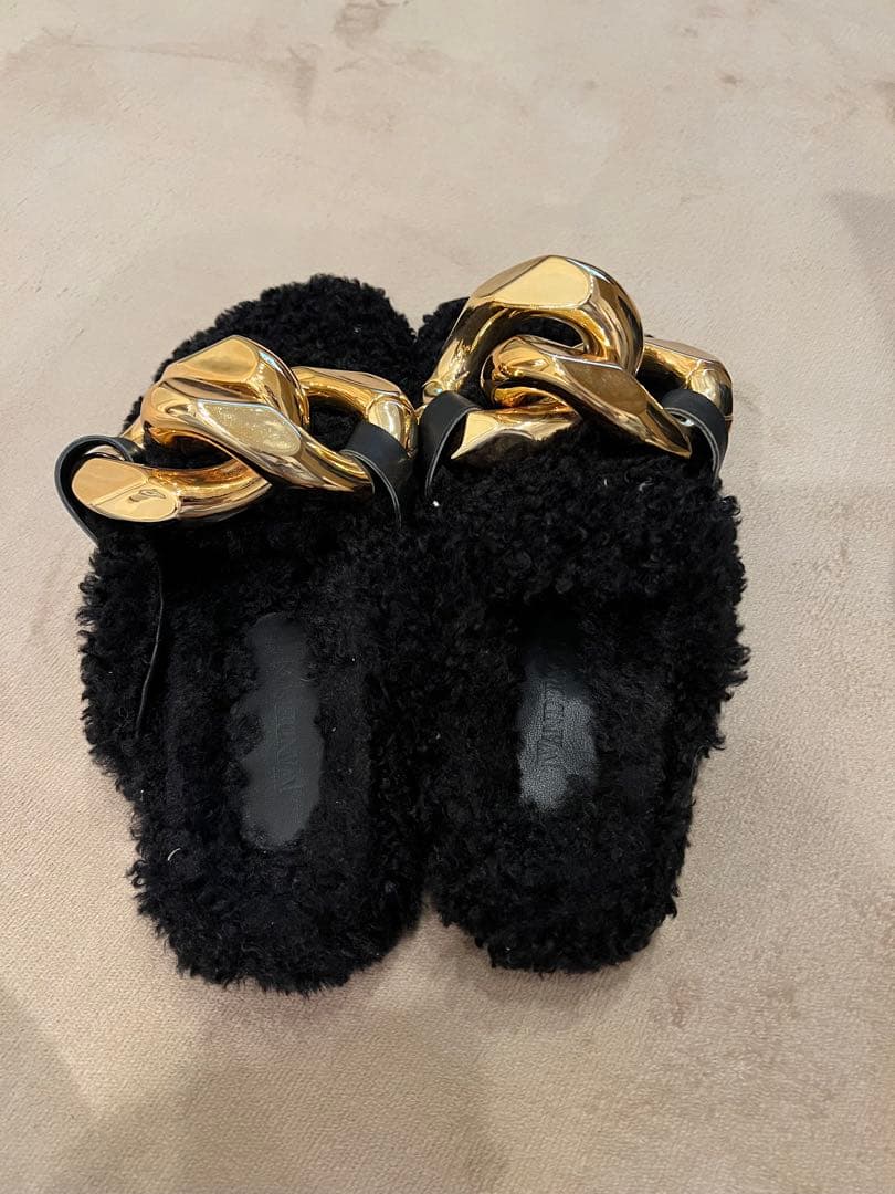 JW ANDERSOMファー素材 金属チェーン サンダル