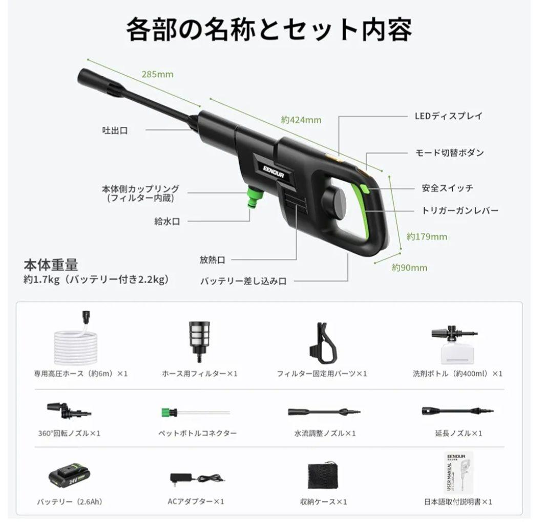 (未使用)　EENOUR 24V 充電式　コードレス　高圧洗浄機 本体