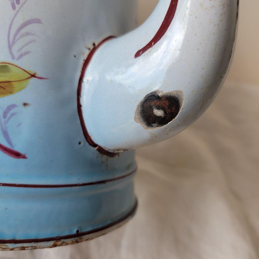 フランス　アンティーク　コーヒーポット　ホーロー　ブルー