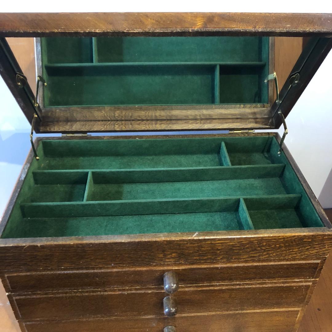 昭和レトロ　木製ジュエリーボックス　3段　鏡付きアクセサリー入れ　小物入れ　木