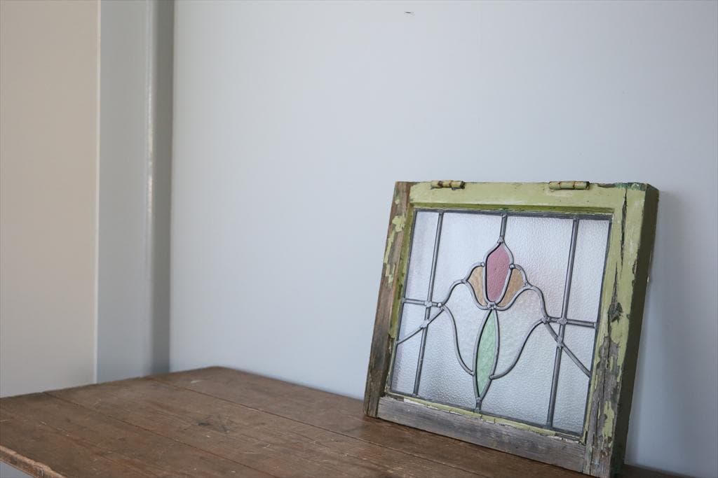 英国アンティークステンドグラス窓枠/ガラスウィンドウ/建具(84-212-8)