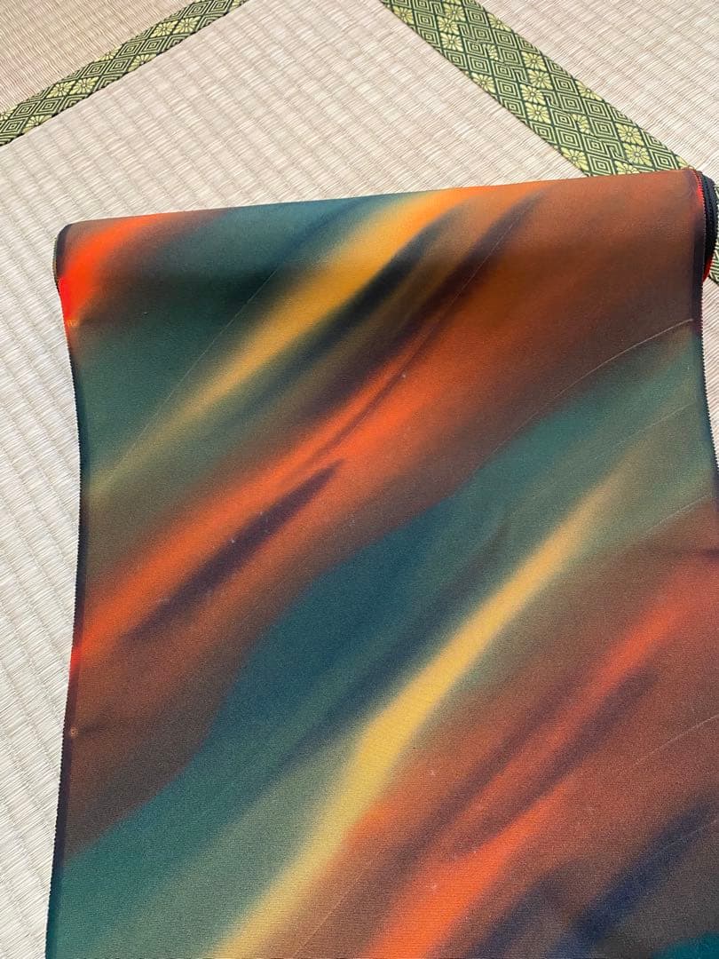 反物　丹後ちりめん　絹　正絹　茶　オレンジ　着物　未仕立て/i018