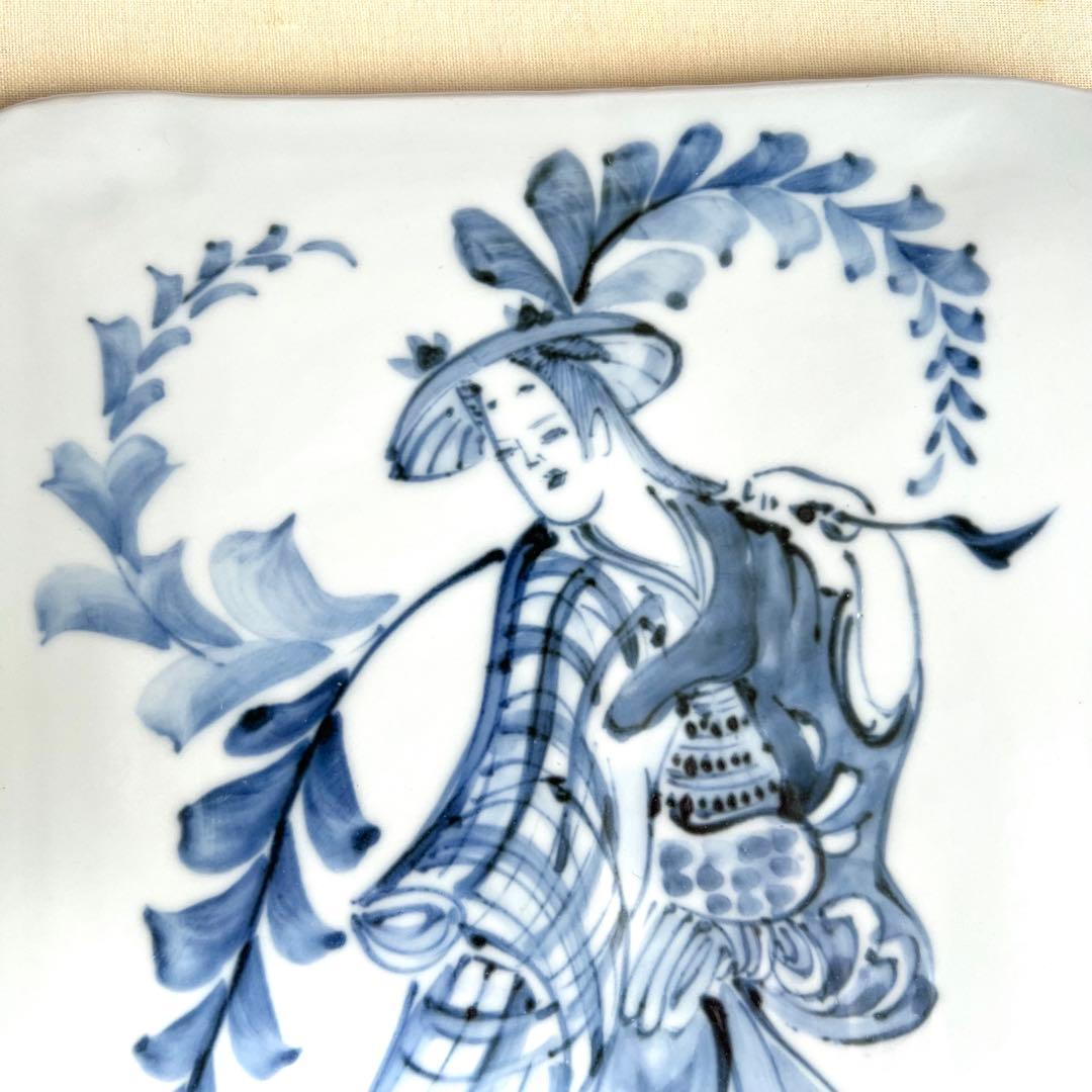 清水焼　初代村田幸之介 作 手造り 南画　貴婦人 陶額素材 陶板画 飾額