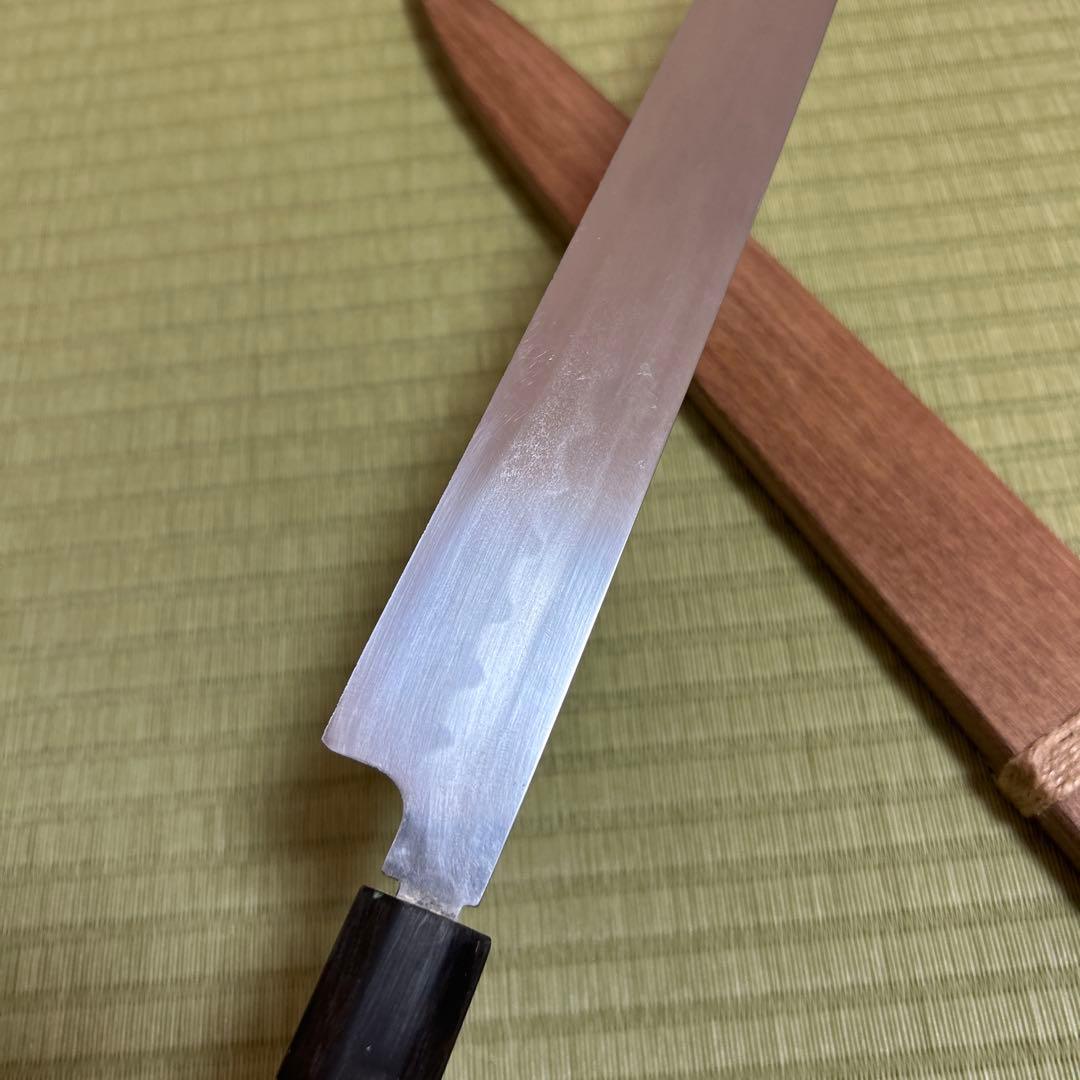 堺一文字忠国　本焼　柳刃　包丁　和包丁　尺一　鞘付き　黒水牛八角柄　刺身　波紋