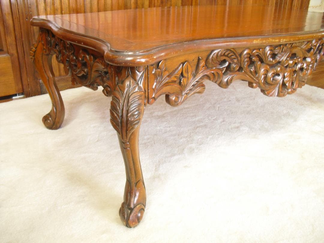 優雅でクラシカルな ロココ様式 センターテーブル☆猫脚 彫刻j W120×D79