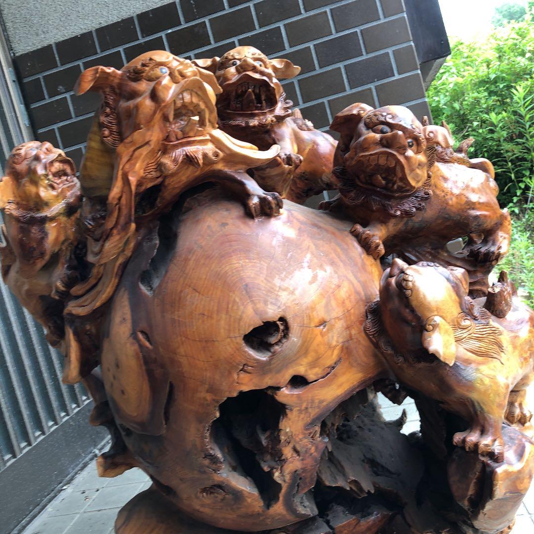 骨董品 玉杢 特大 獅子 木彫り 時代品