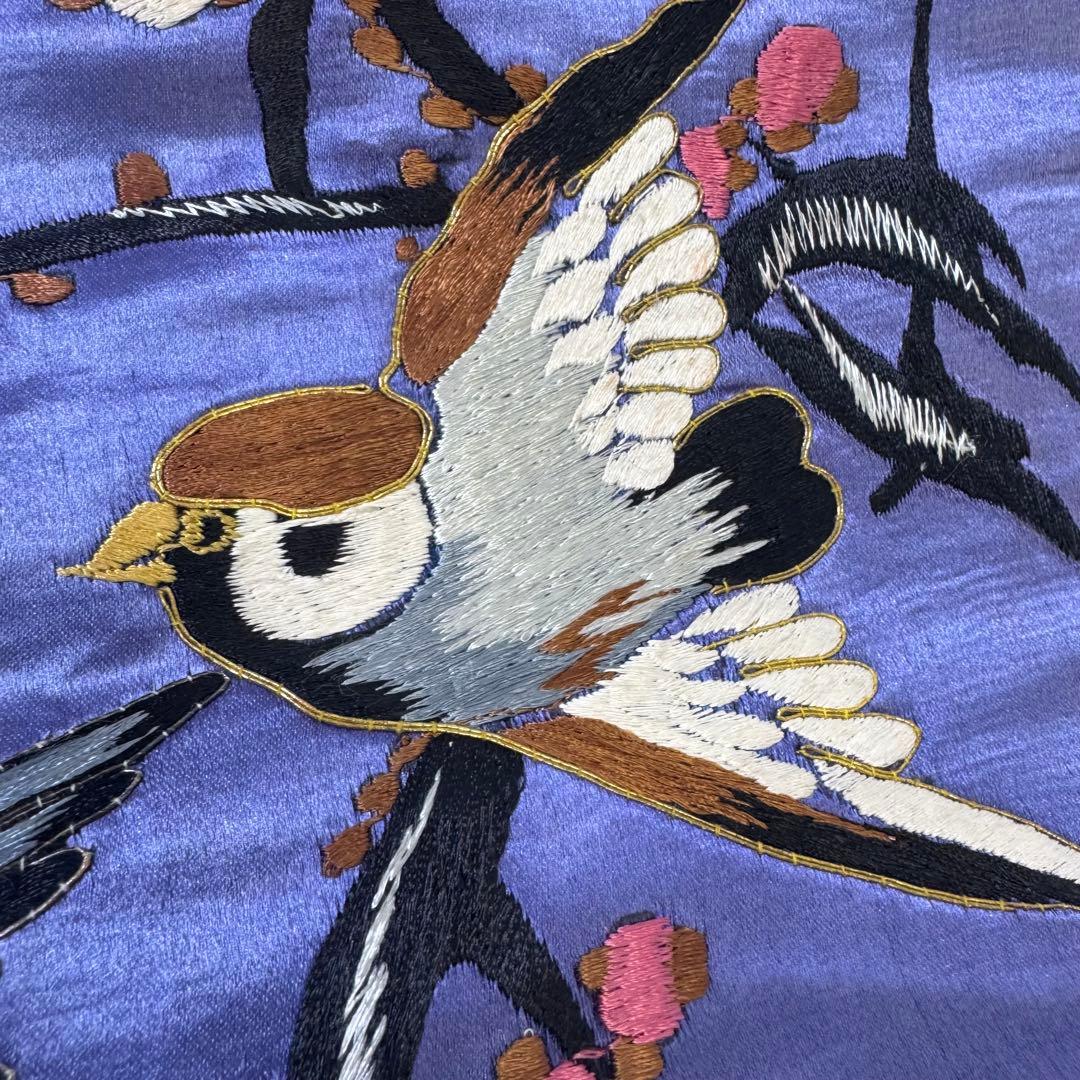 H*N様 雀　スズメ　アンティーク　名古屋帯　刺繍帯　紫　パープル　梅