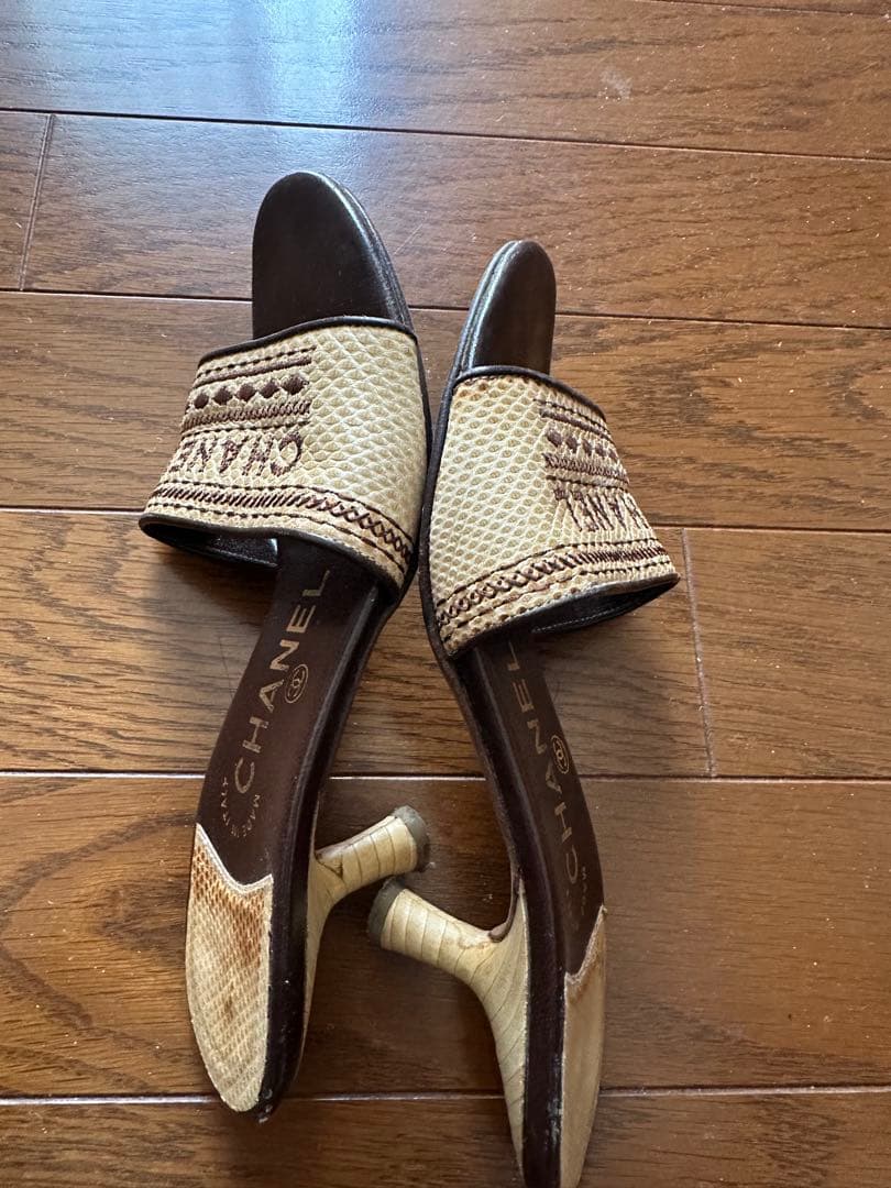 CHANEL ベージュ ブラウン ミュール 36