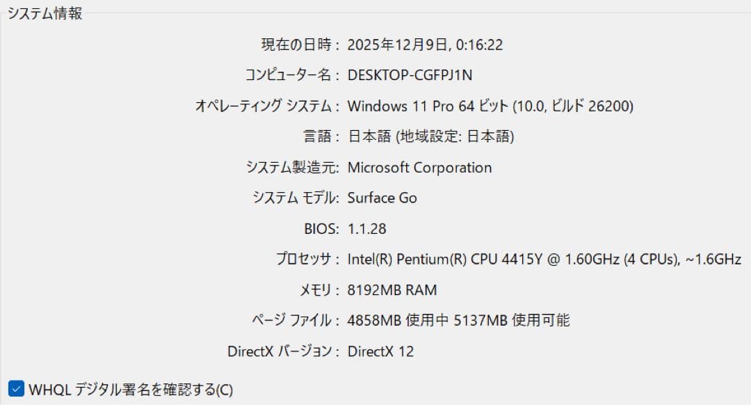 LTE Microsoft Surface Go 128GB 未使用に近い