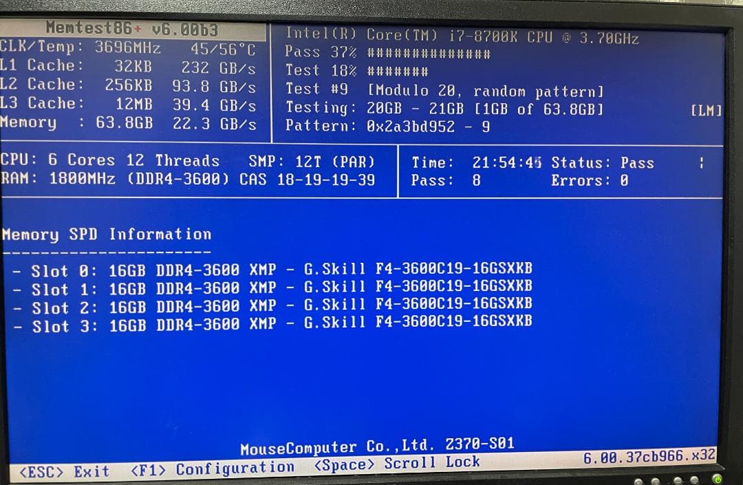 メモリ 16GB×4枚=64GB DDR4-3600 G.Skill 動作保証