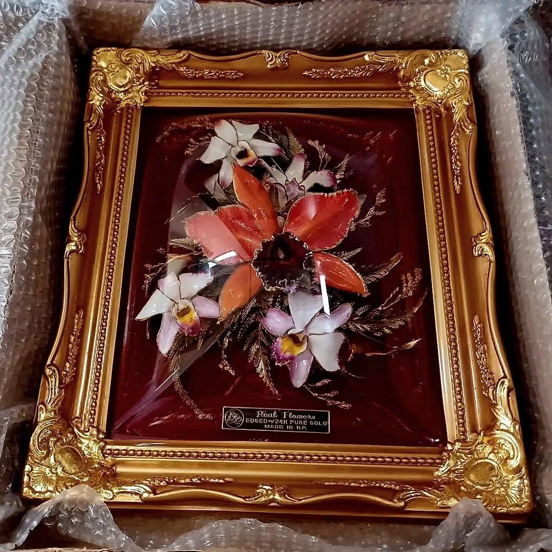 24K♤PURE GOLDエッジ加工／デンドロビウム 蘭 プリザーブドフラワー