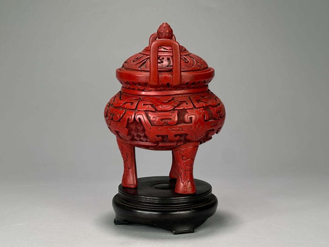 中国漆器　堆朱香炉