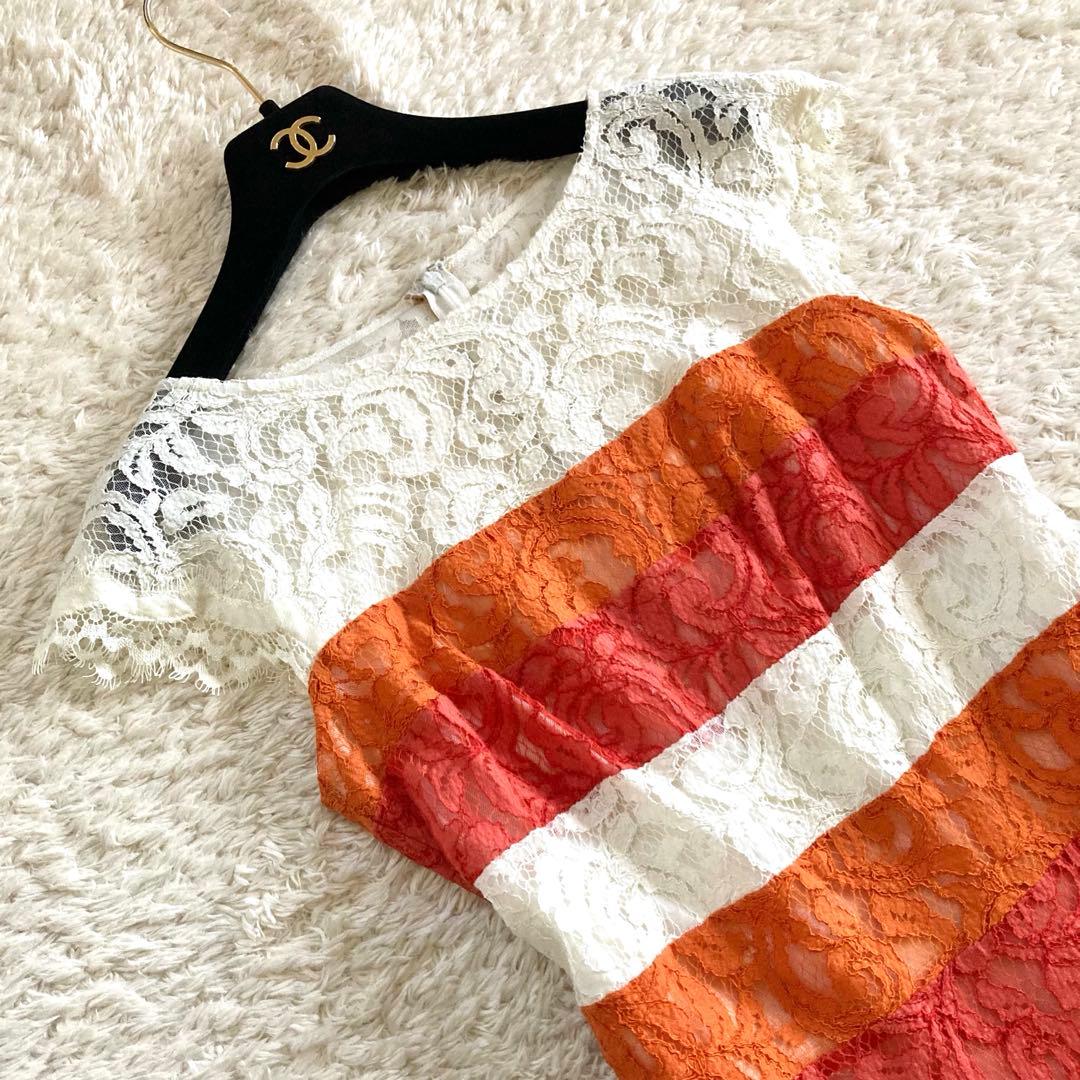 【美品】タダシショージ 総レース フレアドレス ワンピース 花柄レース フラワー