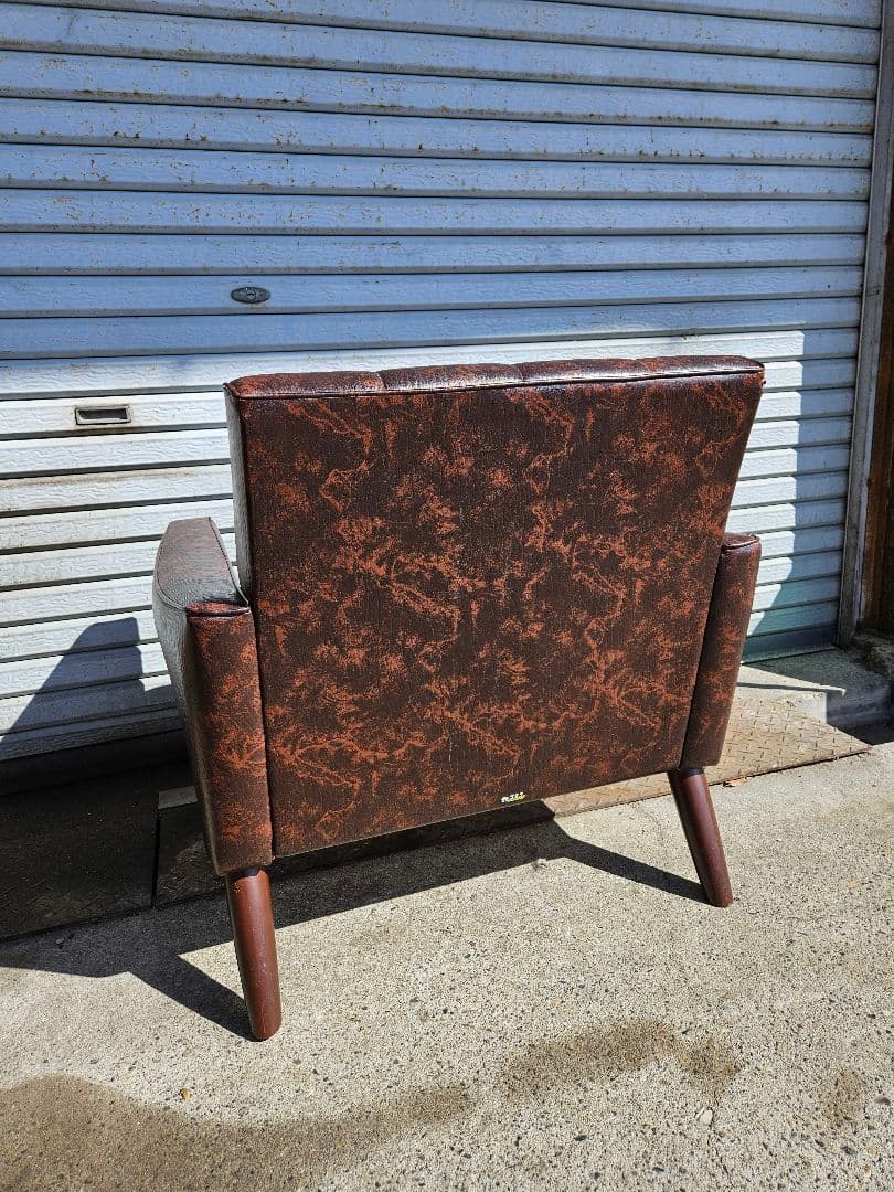 美品☆オールドカリモク 1人掛け ソファ 1Pソファー マーブル柄 PVC