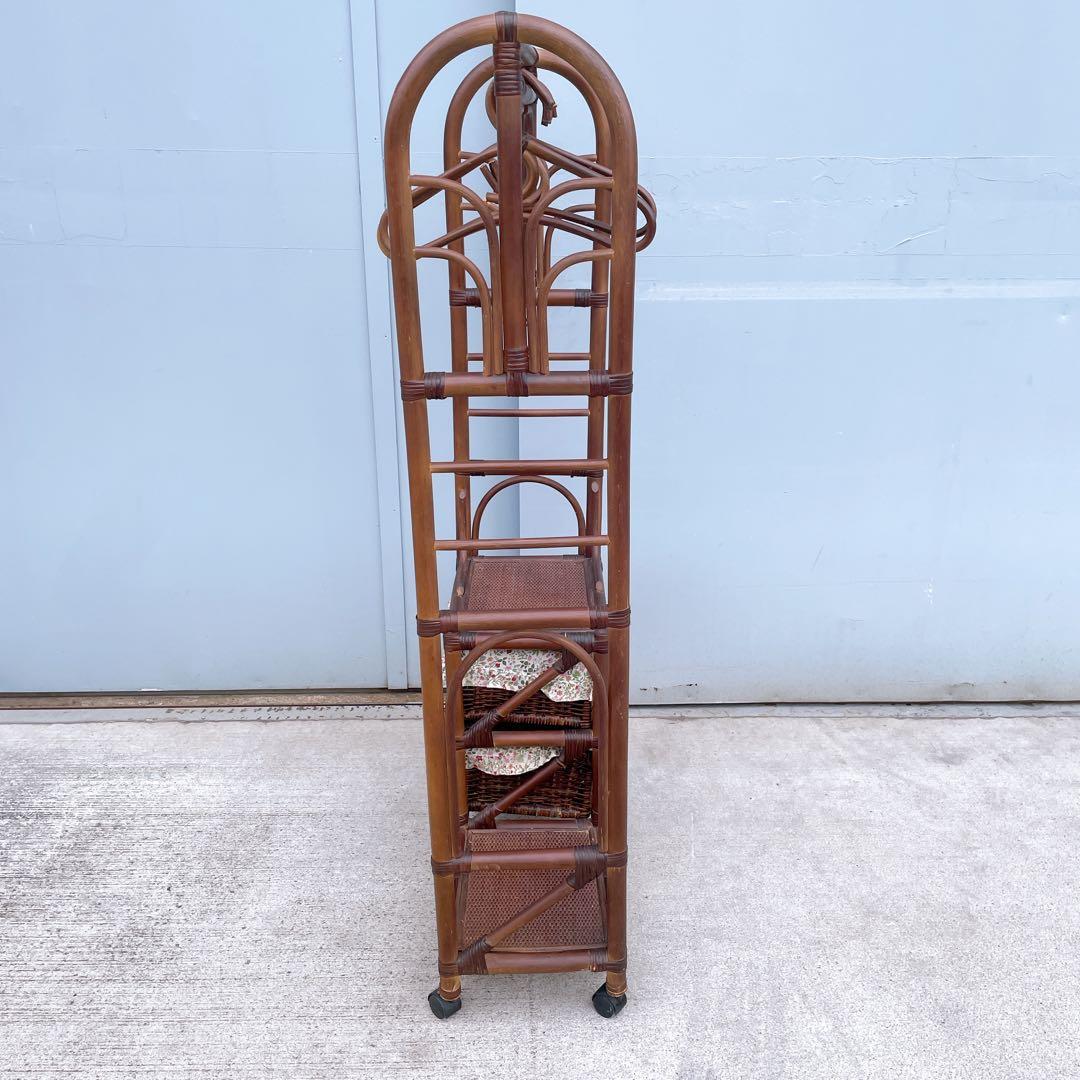 籐 ラタンハンガーラック 籐家具 アンティーク家具 キャスター付 昭和レトロ