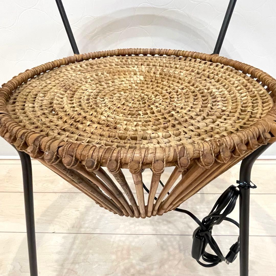 【美品】ラタン ガラス天板 サイドテーブル 照明付き 間接照明 籐家具 アジアン