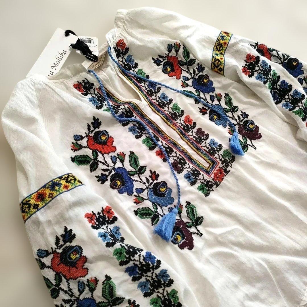 未使用タグ付 Sara Mallika サラマリカ 刺繍タッセル ブラウス 白