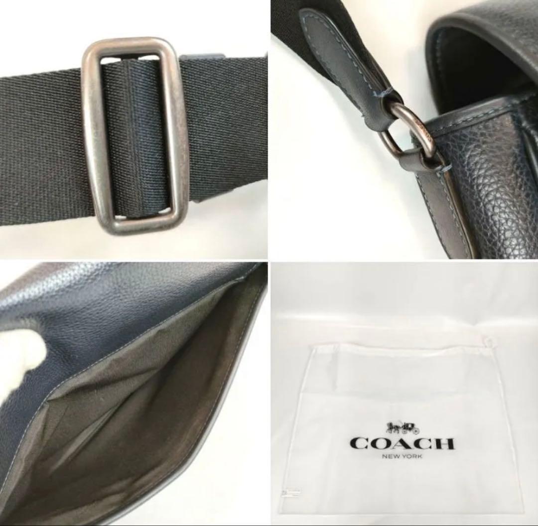 極美品 COACH コーチ ショルダー メッセンジャー バッグ レザー ネイビー