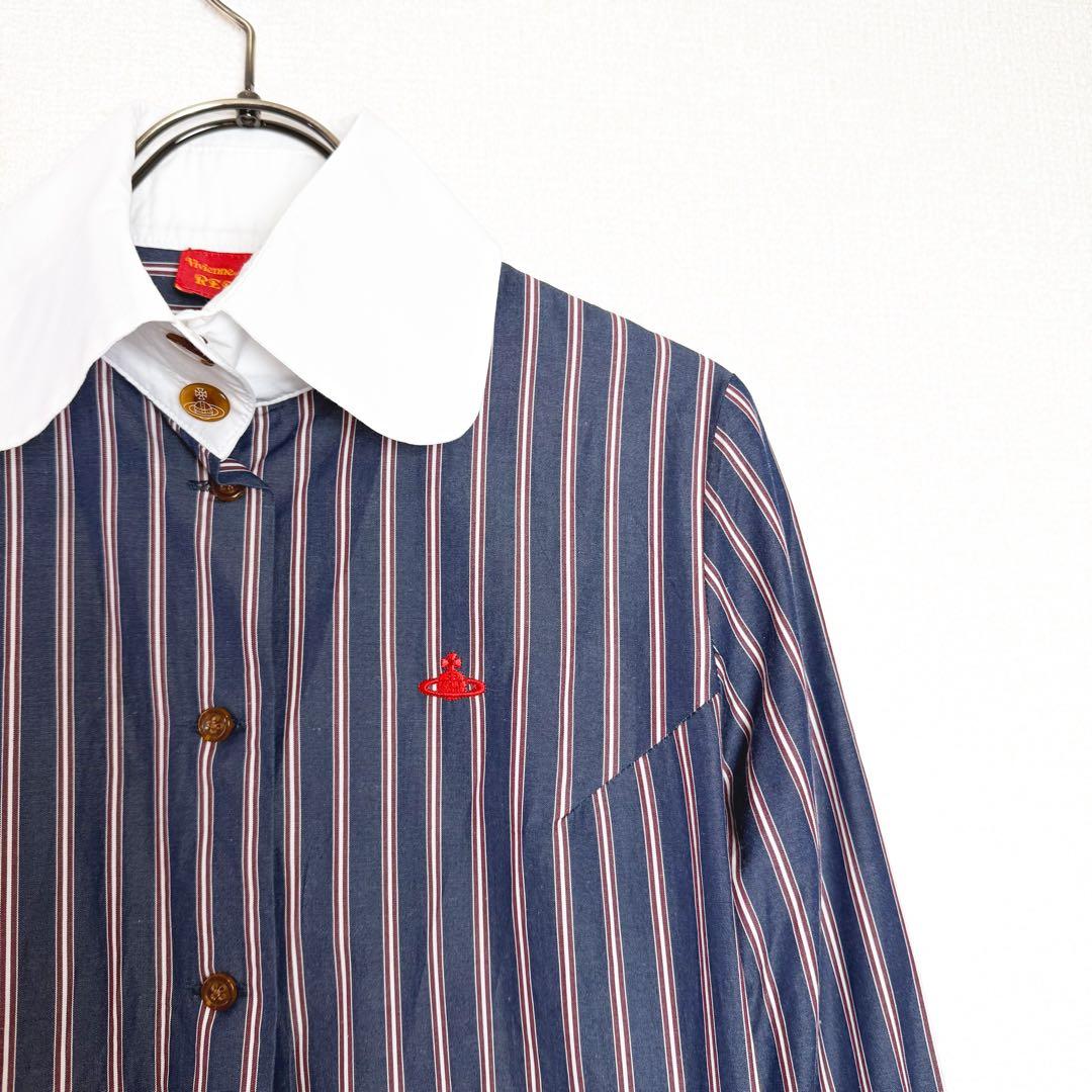 ヴィヴィアンウエストウッド　ストライプ　丸襟　長袖シャツ　オーブ刺繍