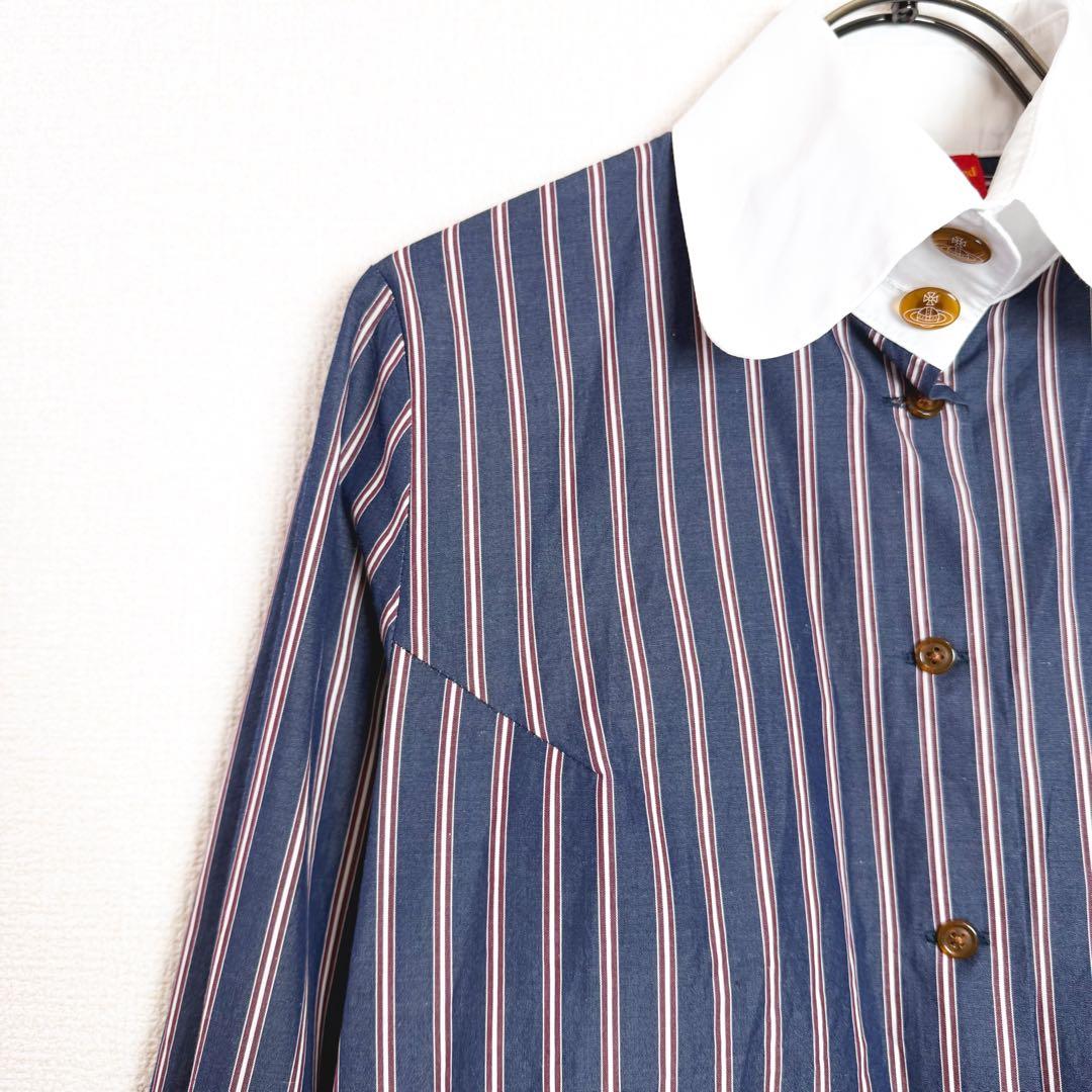 ヴィヴィアンウエストウッド　ストライプ　丸襟　長袖シャツ　オーブ刺繍