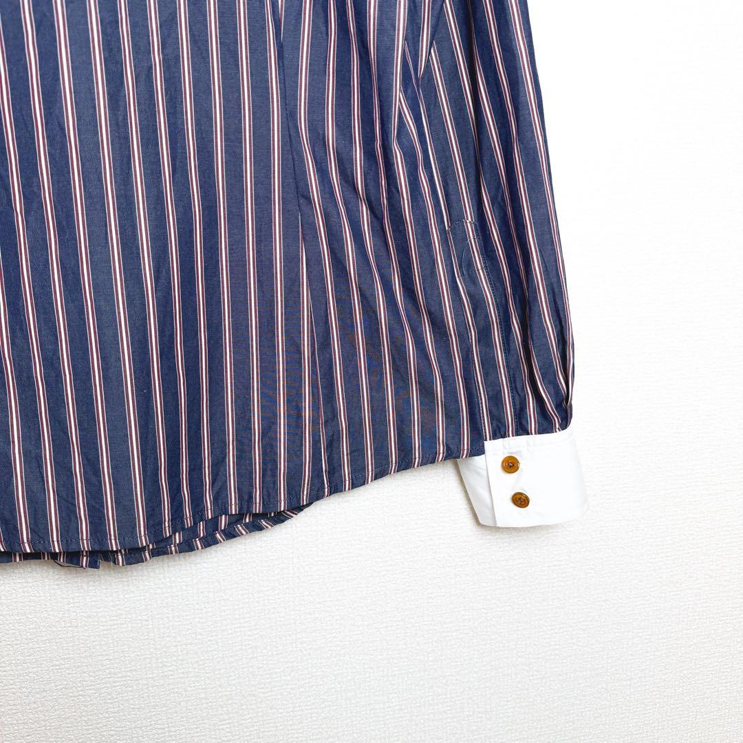 ヴィヴィアンウエストウッド　ストライプ　丸襟　長袖シャツ　オーブ刺繍