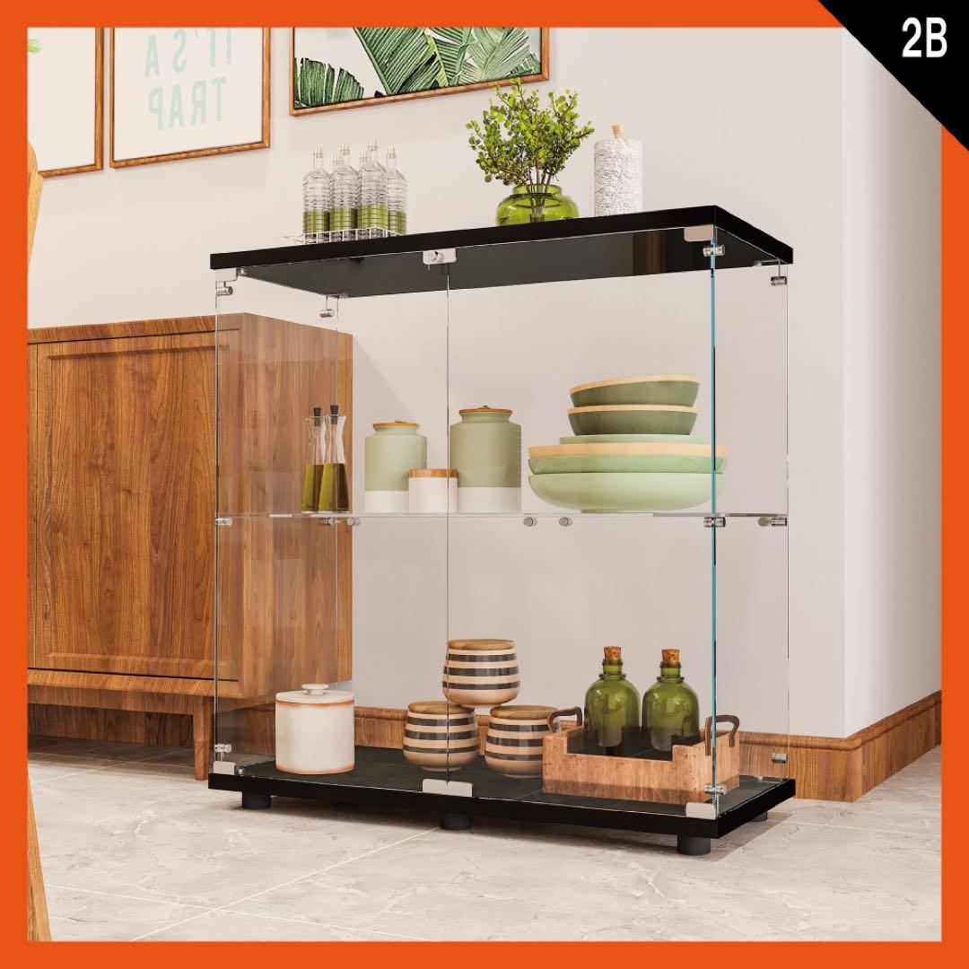 【新品】フィギュア棚　コレクションケース　ガラスディスプレイ　2段ワイド黒