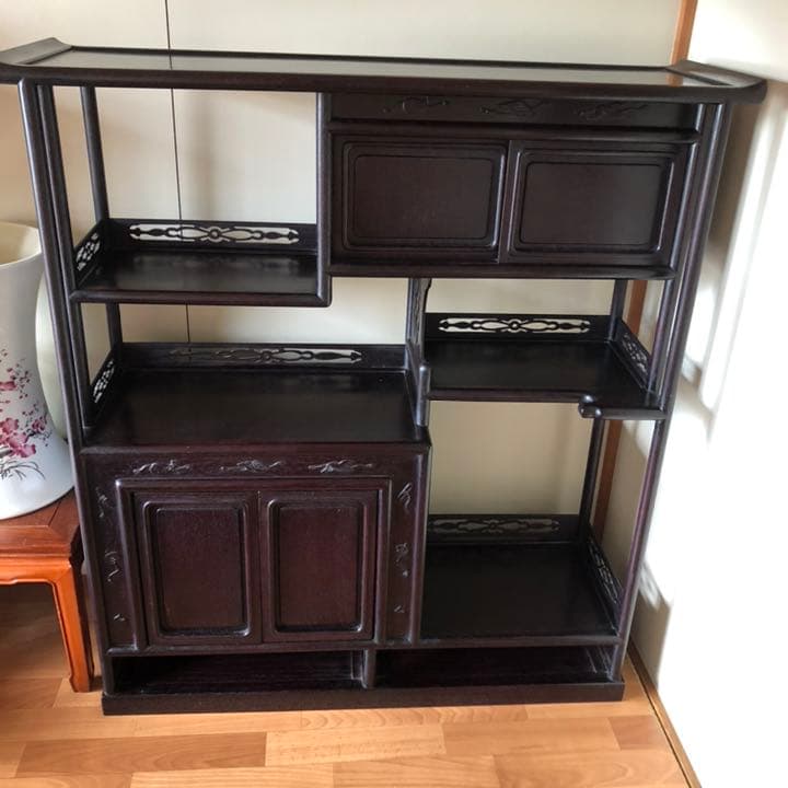 【美品】清代紫檀家具 紫檀茶箪笥 透かし彫り飾り棚 古董品