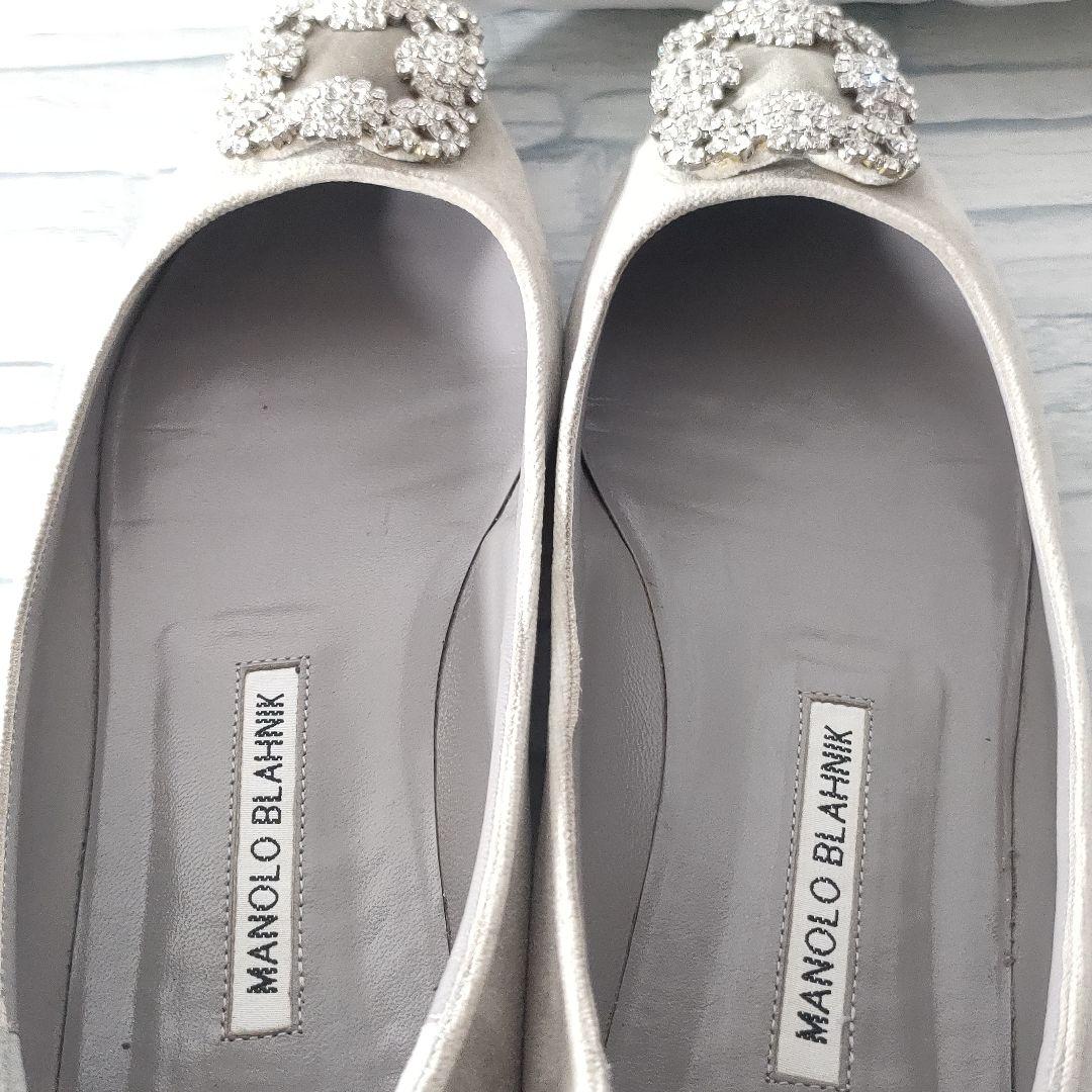 保存袋付き✨マノロブラニク　ハンギシ　ベロア　グレー×シルバー　39