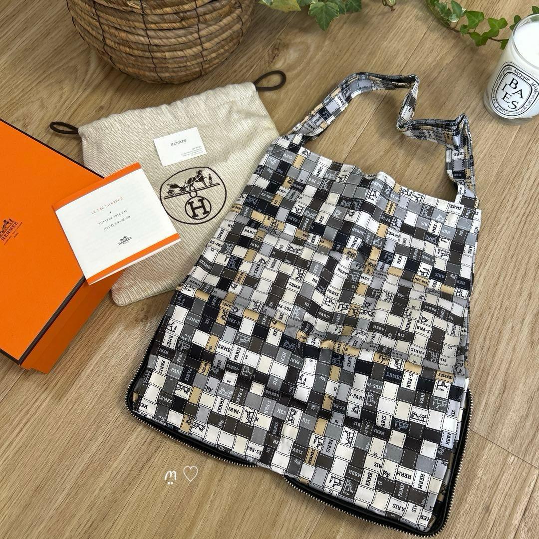 HERMESエルメス　シルキーポップ　ボルデュックリボン　携帯サブエコバッグ