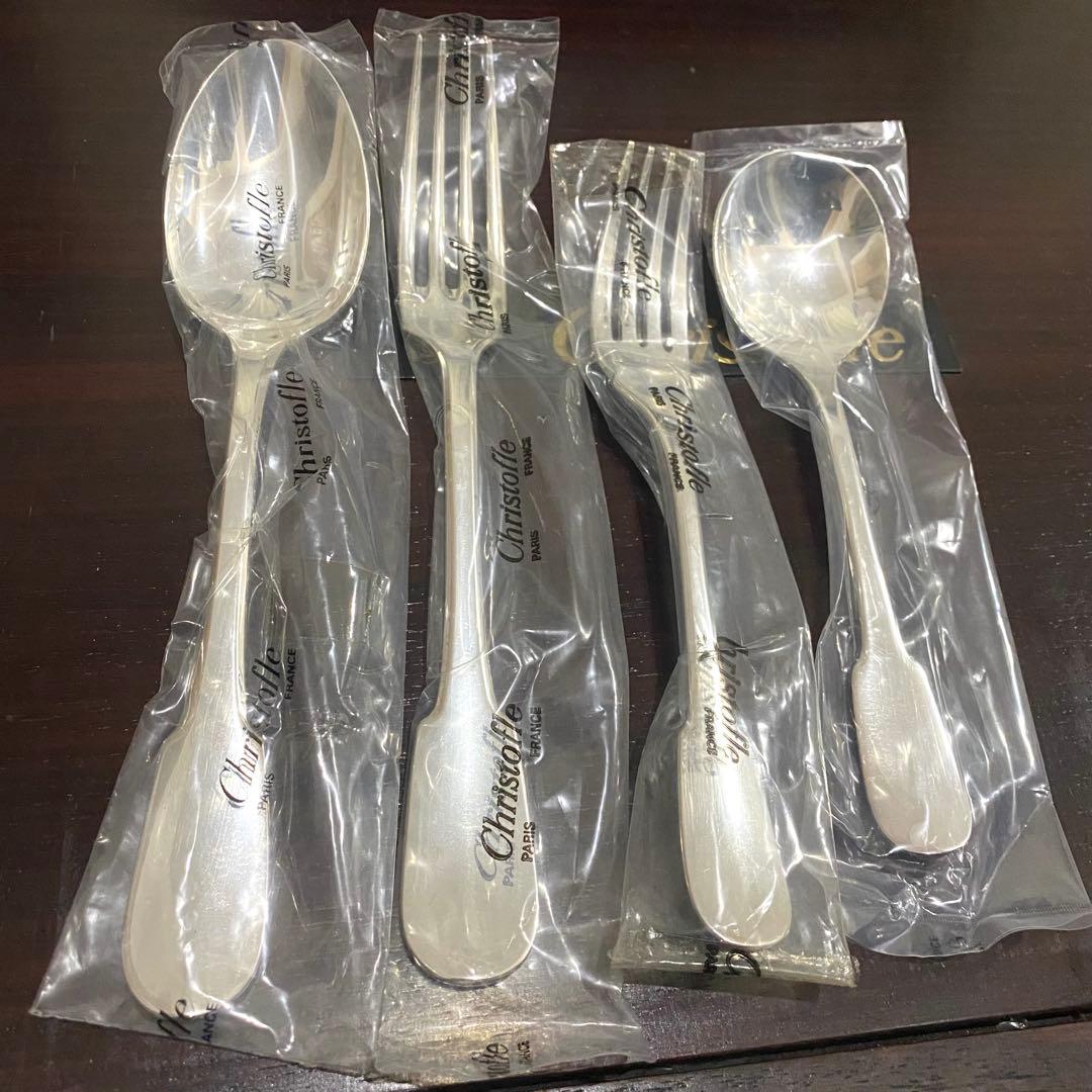 クリストフル 木製 4段収納チェスト 引き出し カトラリー セット 約90点