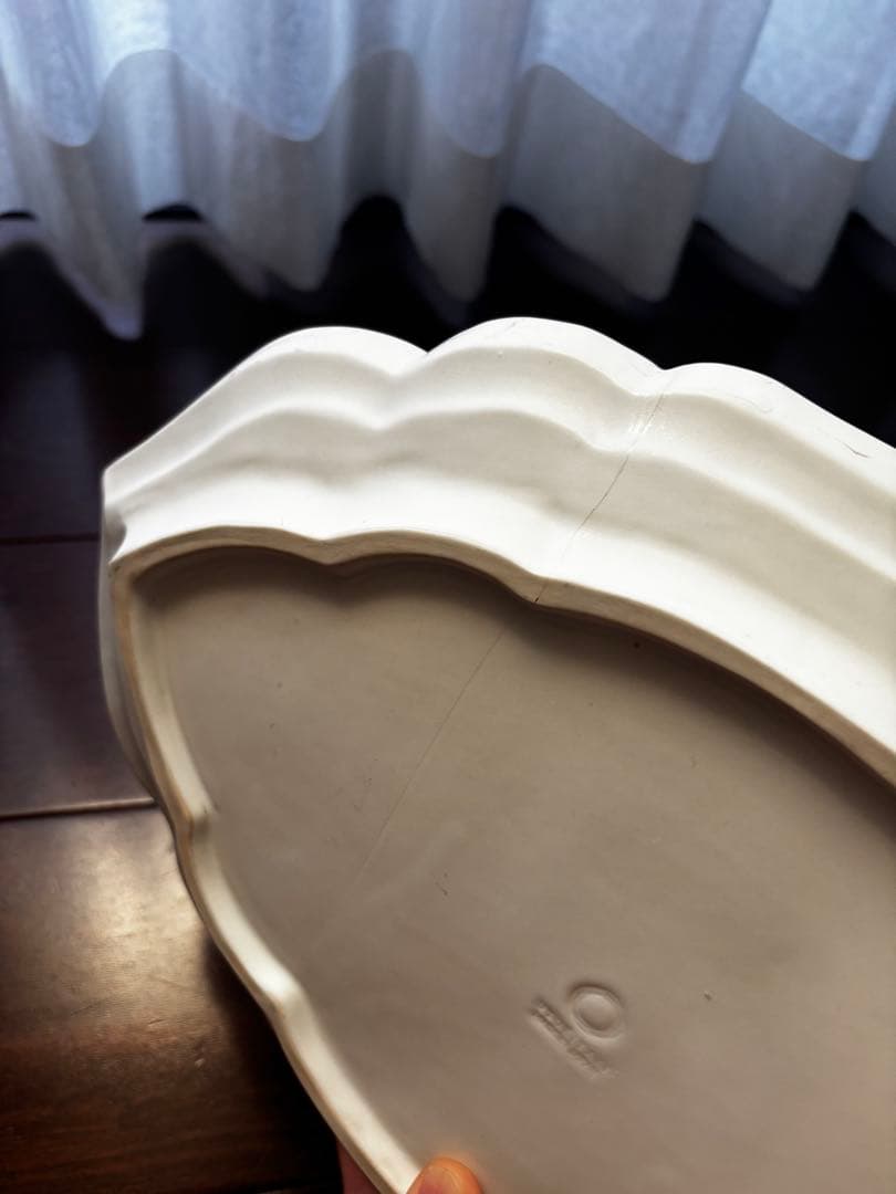 難あり　臼杵焼　オバール皿　L Usukiyaki 臼杵焼き　大皿　金継ぎ用