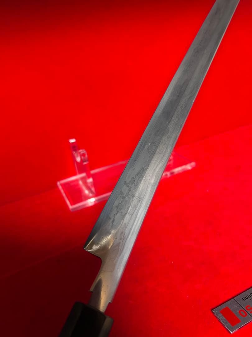 包丁　マグロ包丁　銘有り　玉鋼　甲伏鍛　墨流　地肌綺麗　刃文綺麗　未使用品