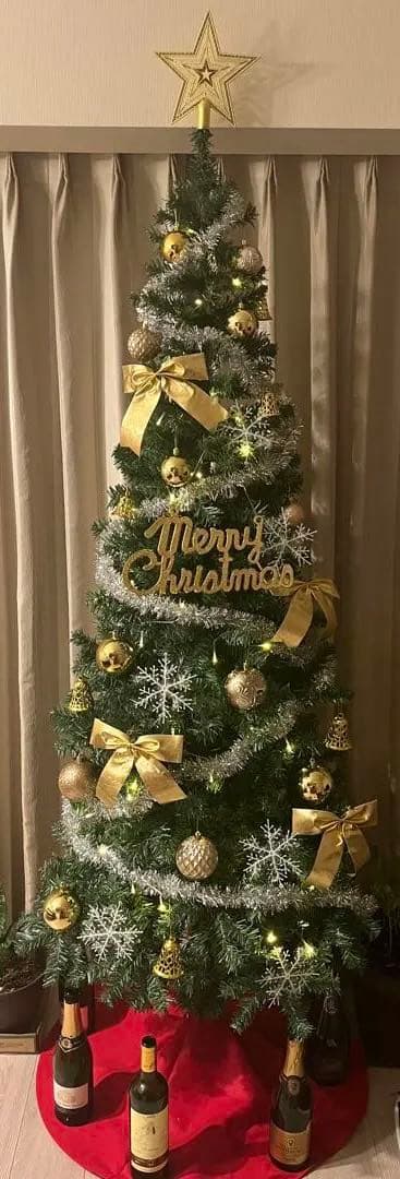 クリスマスツリー 210cm シルバーピンクゴールド　電飾装飾フルセット