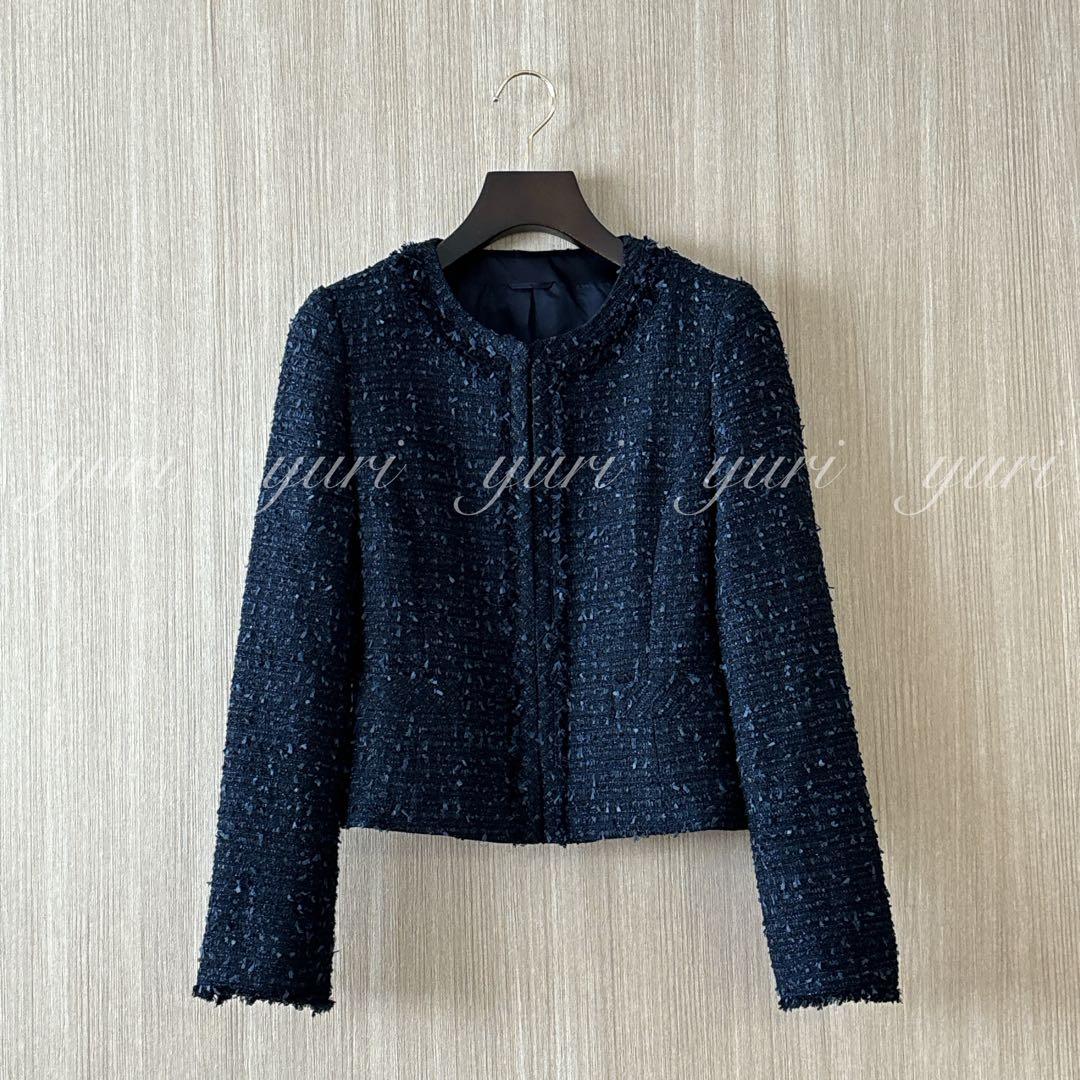 【1236】アナイ　ミックスツイードクルー　ジャケット　フォーマル　濃紺　38