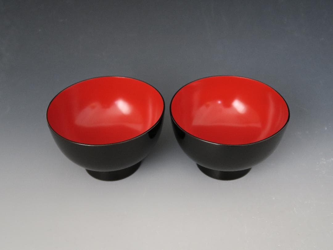 【輪島塗】雑煮椀 塩徳屋漆器店 黒内朱塗 二客揃 布着堅地 天然木 共箱