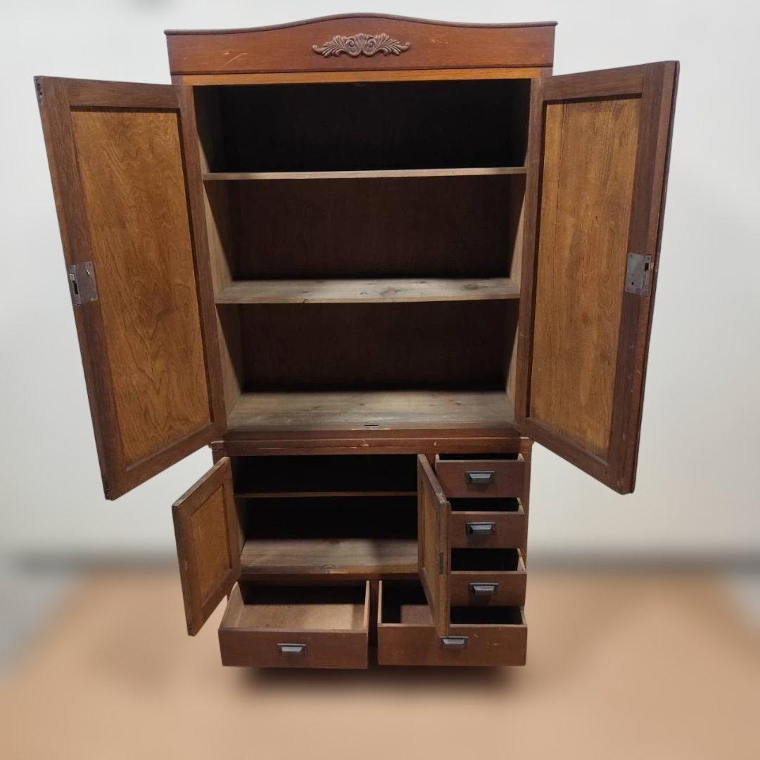 昭和レトロ 木製 木戸食器棚 アンティーク 飾り棚 カップボード キャビネット